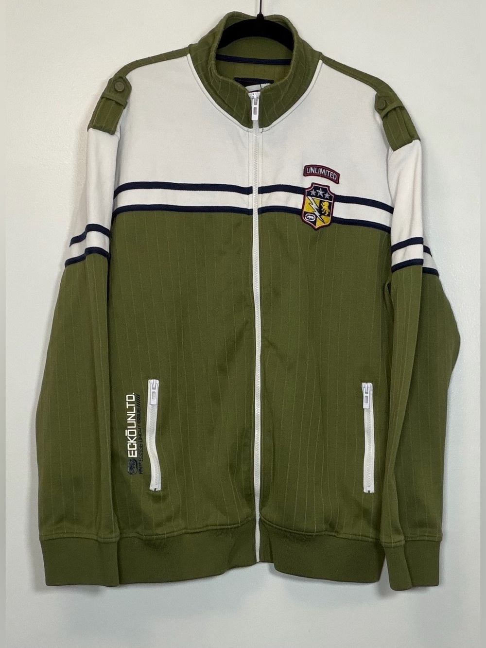 Ecko Unlimited Olive Green & White Zip-Front Track Jacket